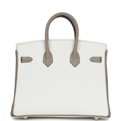 Hermes Special Order (HSS) Birkin 25 White and Gris Tourterelle Clemence Gold Hardware Hermes Special Order (HSS) Birkin 25 White and Gris Tourterelle Clemence Gold Hardware