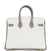 Hermes Special Order (HSS) Birkin 25 White and Gris Tourterelle Clemence Gold Hardware Hermes Special Order (HSS) Birkin 25 White and Gris Tourterelle Clemence Gold Hardware