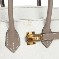 Hermes Special Order (HSS) Birkin 25 White and Gris Tourterelle Clemence Gold Hardware Hermes Special Order (HSS) Birkin 25 White and Gris Tourterelle Clemence Gold Hardware