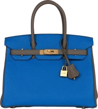 Hermes Special Order (HSS) Birkin 30 Bleu Electric and Etain Clemence Brushed Gold Hardware Hermes Special Order (HSS) Birkin 30 Bleu Electric and Etain Clemence Brushed Gold Hardware