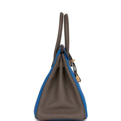 Hermes Special Order (HSS) Birkin 30 Bleu Electric and Etain Clemence Brushed Gold Hardware Hermes Special Order (HSS) Birkin 30 Bleu Electric and Etain Clemence Brushed Gold Hardware
