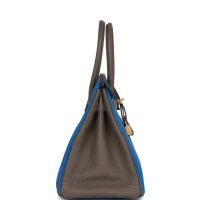 Hermes Special Order (HSS) Birkin 30 Bleu Electric and Etain Clemence Brushed Gold Hardware Hermes Special Order (HSS) Birkin 30 Bleu Electric and Etain Clemence Brushed Gold Hardware