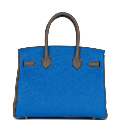 Hermes Special Order (HSS) Birkin 30 Bleu Electric and Etain Clemence Brushed Gold Hardware Hermes Special Order (HSS) Birkin 30 Bleu Electric and Etain Clemence Brushed Gold Hardware