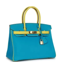 Hermes Special Order (HSS) Birkin 30 Bleu Turquoise and Lime Chevre Gold Hardware Hermes Special Order (HSS) Birkin 30 Bleu Turquoise and Lime Chevre Gold Hardware