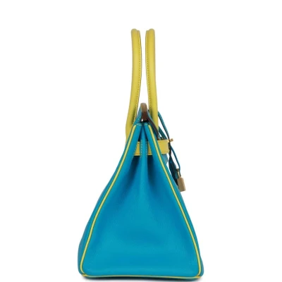 Hermes Special Order (HSS) Birkin 30 Bleu Turquoise and Lime Chevre Gold Hardware Hermes Special Order (HSS) Birkin 30 Bleu Turquoise and Lime Chevre Gold Hardware