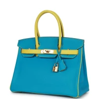Hermes Special Order (HSS) Birkin 30 Bleu Turquoise and Lime Chevre Gold Hardware Hermes Special Order (HSS) Birkin 30 Bleu Turquoise and Lime Chevre Gold Hardware