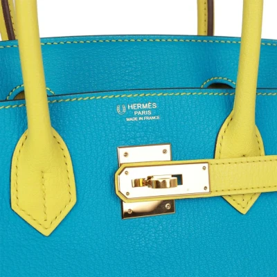Hermes Special Order (HSS) Birkin 30 Bleu Turquoise and Lime Chevre Gold Hardware Hermes Special Order (HSS) Birkin 30 Bleu Turquoise and Lime Chevre Gold Hardware