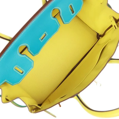 Hermes Special Order (HSS) Birkin 30 Bleu Turquoise and Lime Chevre Gold Hardware Hermes Special Order (HSS) Birkin 30 Bleu Turquoise and Lime Chevre Gold Hardware