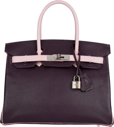 Hermes Special Order (HSS) Birkin 30 Raisin and Rose Sakura Chevre Palladium Hardware Hermes Special Order (HSS) Birkin 30 Raisin and Rose Sakura Chevre Palladium Hardware