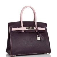 Hermes Special Order (HSS) Birkin 30 Raisin and Rose Sakura Chevre Palladium Hardware Hermes Special Order (HSS) Birkin 30 Raisin and Rose Sakura Chevre Palladium Hardware