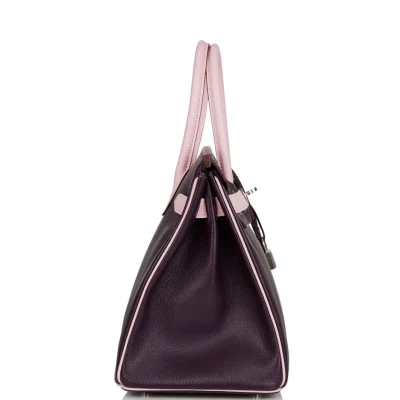 Hermes Special Order (HSS) Birkin 30 Raisin and Rose Sakura Chevre Palladium Hardware Hermes Special Order (HSS) Birkin 30 Raisin and Rose Sakura Chevre Palladium Hardware