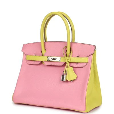 Hermes Special Order (HSS) Birkin 30 Rose Confetti and Lime Chevre Mysore Palladium Hardware Hermes Special Order (HSS) Birkin 30 Rose Confetti and Lime Chevre Mysore Palladium Hardware