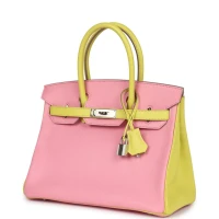 Hermes Special Order (HSS) Birkin 30 Rose Confetti and Lime Chevre Mysore Palladium Hardware Hermes Special Order (HSS) Birkin 30 Rose Confetti and Lime Chevre Mysore Palladium Hardware