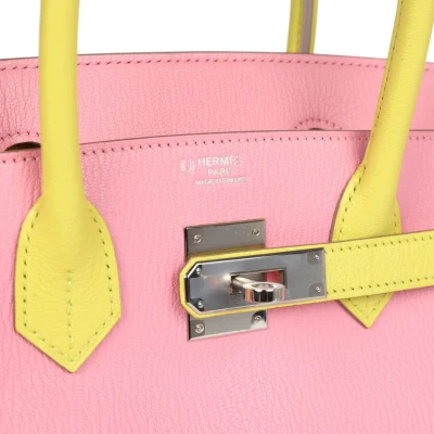 Hermes Special Order (HSS) Birkin 30 Rose Confetti and Lime Chevre Mysore Palladium Hardware Hermes Special Order (HSS) Birkin 30 Rose Confetti and Lime Chevre Mysore Palladium Hardware