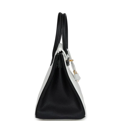 Hermes Special Order (HSS) Birkin 30 White and Black Clemence Brushed Gold Hardware