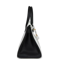 Hermes Special Order (HSS) Birkin 30 White and Black Clemence Brushed Gold Hardware