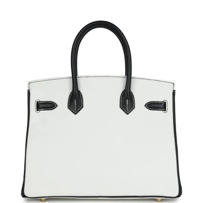 Hermes Special Order (HSS) Birkin 30 White and Black Clemence Brushed Gold Hardware