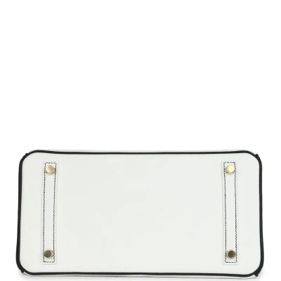 Hermes Special Order (HSS) Birkin 30 White and Black Clemence Brushed Gold Hardware