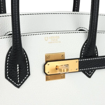 Hermes Special Order (HSS) Birkin 30 White and Black Clemence Brushed Gold Hardware