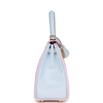 Hermes Special Order (HSS) Kelly Retourne 25 Rose Sakura and Bleu Brume Swift Permabrass Hardware Hermes Special Order (HSS) Kelly Retourne 25 Rose Sakura and Bleu Brume Swift Permabrass Hardware