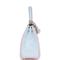 Hermes Special Order (HSS) Kelly Retourne 25 Rose Sakura and Bleu Brume Swift Permabrass Hardware Hermes Special Order (HSS) Kelly Retourne 25 Rose Sakura and Bleu Brume Swift Permabrass Hardware