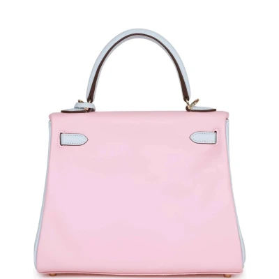 Hermes Special Order (HSS) Kelly Retourne 25 Rose Sakura and Bleu Brume Swift Permabrass Hardware Hermes Special Order (HSS) Kelly Retourne 25 Rose Sakura and Bleu Brume Swift Permabrass Hardware