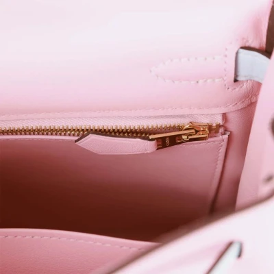 Hermes Special Order (HSS) Kelly Retourne 25 Rose Sakura and Bleu Brume Swift Permabrass Hardware Hermes Special Order (HSS) Kelly Retourne 25 Rose Sakura and Bleu Brume Swift Permabrass Hardware