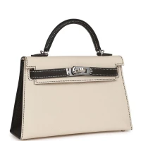 Hermes Special Order (HSS) Kelly Sellier 20 Craie and Black Epsom Palladium Hardware Hermes Special Order (HSS) Kelly Sellier 20 Craie and Black Epsom Palladium Hardware