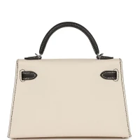 Hermes Special Order (HSS) Kelly Sellier 20 Craie and Black Epsom Palladium Hardware Hermes Special Order (HSS) Kelly Sellier 20 Craie and Black Epsom Palladium Hardware