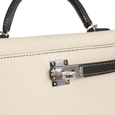 Hermes Special Order (HSS) Kelly Sellier 20 Craie and Black Epsom Palladium Hardware Hermes Special Order (HSS) Kelly Sellier 20 Craie and Black Epsom Palladium Hardware