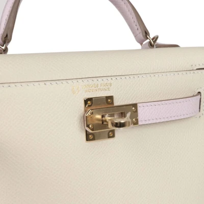 Hermes Special Order (HSS) Kelly Sellier 20 Craie and Mauve Pale Epsom Permabrass Hardware Hermes Special Order (HSS) Kelly Sellier 20 Craie and Mauve Pale Epsom Permabrass Hardware