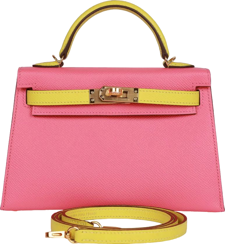Hermes Special Order (HSS) Kelly Sellier 20 Rose Azalee and Lime Epsom Gold Hardware