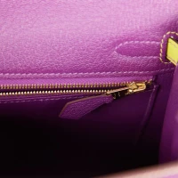 Hermes Special Order (HSS) Kelly Sellier 25 Anemone and Lime Chevre Brushed Gold Hardware