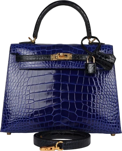 Hermes Special Order (HSS) Kelly Sellier 25 Bleu Electric and Bleu Marine Shiny Alligator Gold Hardware Hermes Special Order (HSS) Kelly Sellier 25 Bleu Electric and Bleu Marine Shiny Alligator Gold Hardware