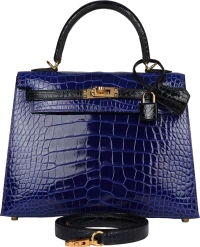 Hermes Special Order (HSS) Kelly Sellier 25 Bleu Electric and Bleu Marine Shiny Alligator Gold Hardware Hermes Special Order (HSS) Kelly Sellier 25 Bleu Electric and Bleu Marine Shiny Alligator Gold Hardware