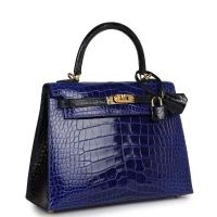 Hermes Special Order (HSS) Kelly Sellier 25 Bleu Electric and Bleu Marine Shiny Alligator Gold Hardware Hermes Special Order (HSS) Kelly Sellier 25 Bleu Electric and Bleu Marine Shiny Alligator Gold Hardware