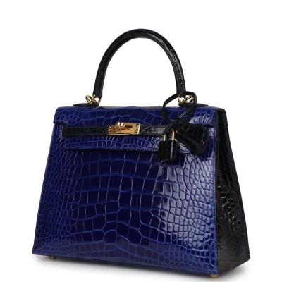 Hermes Special Order (HSS) Kelly Sellier 25 Bleu Electric and Bleu Marine Shiny Alligator Gold Hardware Hermes Special Order (HSS) Kelly Sellier 25 Bleu Electric and Bleu Marine Shiny Alligator Gold Hardware