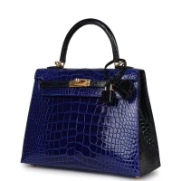 Hermes Special Order (HSS) Kelly Sellier 25 Bleu Electric and Bleu Marine Shiny Alligator Gold Hardware Hermes Special Order (HSS) Kelly Sellier 25 Bleu Electric and Bleu Marine Shiny Alligator Gold Hardware