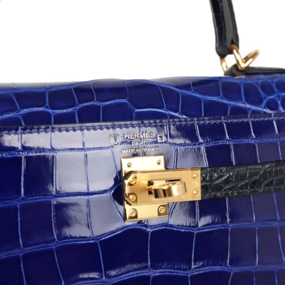 Hermes Special Order (HSS) Kelly Sellier 25 Bleu Electric and Bleu Marine Shiny Alligator Gold Hardware Hermes Special Order (HSS) Kelly Sellier 25 Bleu Electric and Bleu Marine Shiny Alligator Gold Hardware