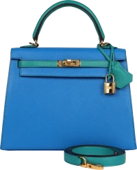 Hermes Special Order (HSS) Kelly Sellier 25 Bleu Hydra and Bleu Paon Chevre Mysore Gold Hardware Hermes Special Order (HSS) Kelly Sellier 25 Bleu Hydra and Bleu Paon Chevre Mysore Gold Hardware