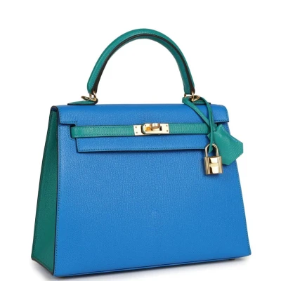 Hermes Special Order (HSS) Kelly Sellier 25 Bleu Hydra and Bleu Paon Chevre Mysore Gold Hardware Hermes Special Order (HSS) Kelly Sellier 25 Bleu Hydra and Bleu Paon Chevre Mysore Gold Hardware