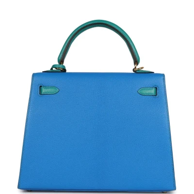 Hermes Special Order (HSS) Kelly Sellier 25 Bleu Hydra and Bleu Paon Chevre Mysore Gold Hardware Hermes Special Order (HSS) Kelly Sellier 25 Bleu Hydra and Bleu Paon Chevre Mysore Gold Hardware