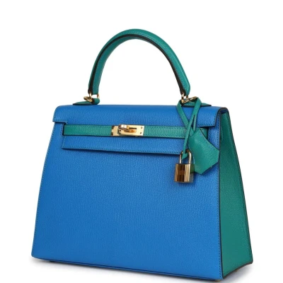 Hermes Special Order (HSS) Kelly Sellier 25 Bleu Hydra and Bleu Paon Chevre Mysore Gold Hardware Hermes Special Order (HSS) Kelly Sellier 25 Bleu Hydra and Bleu Paon Chevre Mysore Gold Hardware