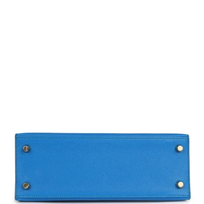 Hermes Special Order (HSS) Kelly Sellier 25 Bleu Hydra and Bleu Paon Chevre Mysore Gold Hardware Hermes Special Order (HSS) Kelly Sellier 25 Bleu Hydra and Bleu Paon Chevre Mysore Gold Hardware