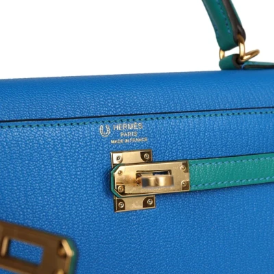 Hermes Special Order (HSS) Kelly Sellier 25 Bleu Hydra and Bleu Paon Chevre Mysore Gold Hardware Hermes Special Order (HSS) Kelly Sellier 25 Bleu Hydra and Bleu Paon Chevre Mysore Gold Hardware