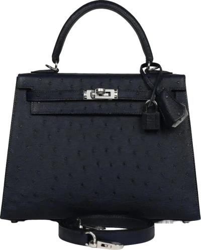 Hermes Special Order (HSS) Kelly Sellier 25 Bleu Indigo Verso Ostrich Palladium Hardware Hermes Special Order (HSS) Kelly Sellier 25 Bleu Indigo Verso Ostrich Palladium Hardware