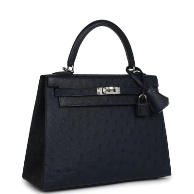 Hermes Special Order (HSS) Kelly Sellier 25 Bleu Indigo Verso Ostrich Palladium Hardware Hermes Special Order (HSS) Kelly Sellier 25 Bleu Indigo Verso Ostrich Palladium Hardware