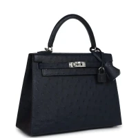Hermes Special Order (HSS) Kelly Sellier 25 Bleu Indigo Verso Ostrich Palladium Hardware Hermes Special Order (HSS) Kelly Sellier 25 Bleu Indigo Verso Ostrich Palladium Hardware