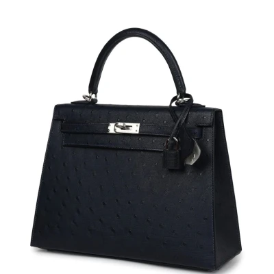 Hermes Special Order (HSS) Kelly Sellier 25 Bleu Indigo Verso Ostrich Palladium Hardware Hermes Special Order (HSS) Kelly Sellier 25 Bleu Indigo Verso Ostrich Palladium Hardware