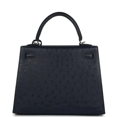 Hermes Special Order (HSS) Kelly Sellier 25 Bleu Indigo Verso Ostrich Palladium Hardware Hermes Special Order (HSS) Kelly Sellier 25 Bleu Indigo Verso Ostrich Palladium Hardware